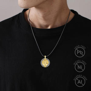 Merryshine S925 plata esterlina protección mágica fe religiosa <span class=keywords><strong>San</strong></span> St Saint Benedict moneda <span class=keywords><strong>medalla</strong></span> colgantes collares para hombres - Product Image 3