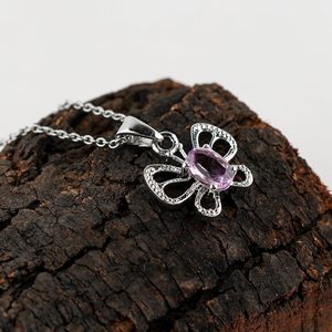 Collar con Colgante de Mariposa de Cristal Amatista, Plata de Ley 925, Piedra Ovalada Facetada, Joyería de Moda para Mujer, Regalo - Product Image 5