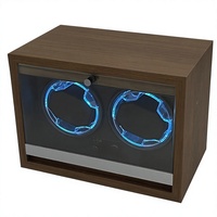 Boîte à remontoir automatique de luxe à 2 emplacements, en bois MDF avec intérieur en ABS, présentoir double pour montres avec éclairage LED bleu