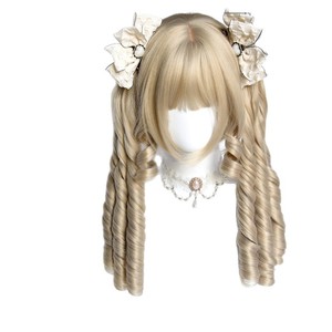 Perruque longue bouclée Lolita avec frange, en fibre Kanekalon, sans colle, boucles romaines, perruque complète pour femme, style clip pour cheveux - Product Image 3