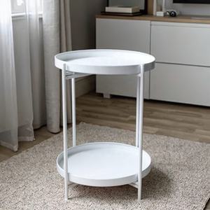 Table basse ronde à 2 niveaux en métal, table d'appoint moderne imperméable, table d'appoint de canapé pour la maison, le <span class=keywords><strong>bureau</strong></span>, la chambre à coucher, robuste et durable - Product Image 3