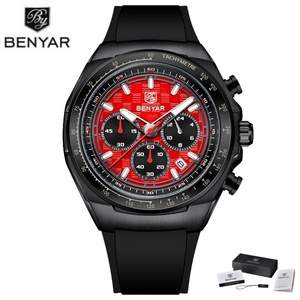 Montre de sport de luxe multifonctionnelle à quartz BENYAR 5215 pour homme, boîtier en alliage de 44 mm, aiguilles en acier inoxydable, chronographe, étanche, cadeau - Product Image 1