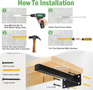 Soportes de Pared para Estantes Flotantes de la Marca SSR, Resistentes, Cuadrados, de Metal con Recubrimiento en Polvo Negro, Modelo B-1000 - Product Image 5