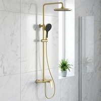 Ensemble de douche HONGDEC en laiton brossé doré non revêtu, pomme de douche ronde murale, kit de douche eau chaude et froide pour salle de bain