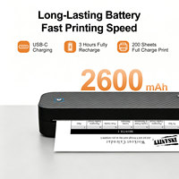 HZTZ 203DPI Printer Termal Mini Portabel Bahan ABS untuk Konektivitas USB Tanpa Tinta Kertas A4 Baterai 2600mAh Terpasang