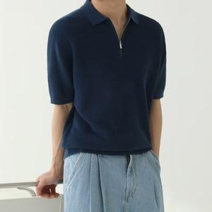 Suéter de punto de nuevo diseño, Sudadera de cuello vuelto de Color sólido para hombre, sudadera de manga corta de verano de secado rápido para hombre - Product Image 4