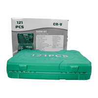 Kit d'outils de réparation automobile robuste de 121 pièces avec mallette en plastique, cliquet à tête flexible, douilles profondes et courtes, clé pour bougies et filtres à huile