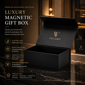 Caja de Papel Negra Personalizada para Cosméticos con Logotipo en Dorado, Caja Magnética para Cuidado de la Piel - Product Image 1