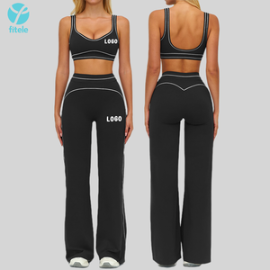 Fitele 2PCS Contrast Color Sports Set Quick-Drying Gym Set Yoga Suit Running Sports Bra Stretch Flares Leggings Yoga Set