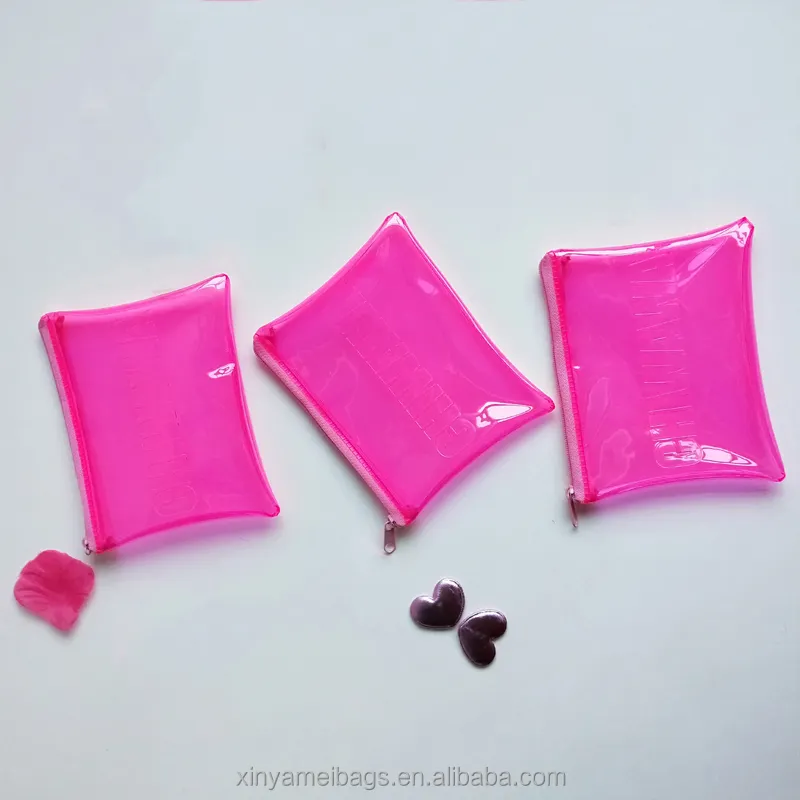 Groothandel Herbruikbare Neon Pvc Gemaakt Clear Roze Pouch Cosmetische Tas Met Ingeslagen Logo