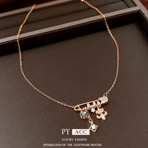 Collier avec pendentif <span class=keywords><strong>ancre</strong></span> <span class=keywords><strong>de</strong></span> <span class=keywords><strong>bateau</strong></span> en zircon incrusté <span class=keywords><strong>de</strong></span> plaqué or véritable, design personnalisé, chaîne <span class=keywords><strong>de</strong></span> clavicule, méthode solide, tempérament - Product Image 3