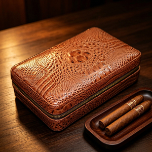 Humidor à cigares portable de voyage - Étui de rangement pour cigares en <span class=keywords><strong>cuir</strong></span> de crocodile de qualité supérieure avec doublure en cèdre, fermeture éclair sécurisée et plusieurs compartiments - Product Image 6