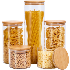 Wholesale Assorted Airtight Glass Jar Kitchen Glass Jar <b>Container</b> With <b>Bamboo</b> Lid for Storage Custom Cylinder Sealed Air Tight - Product Image 1