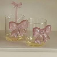 Tasse en verre de style Ins Princess avec nœud papillon rose Design Tasse à jus moderne pour la fête