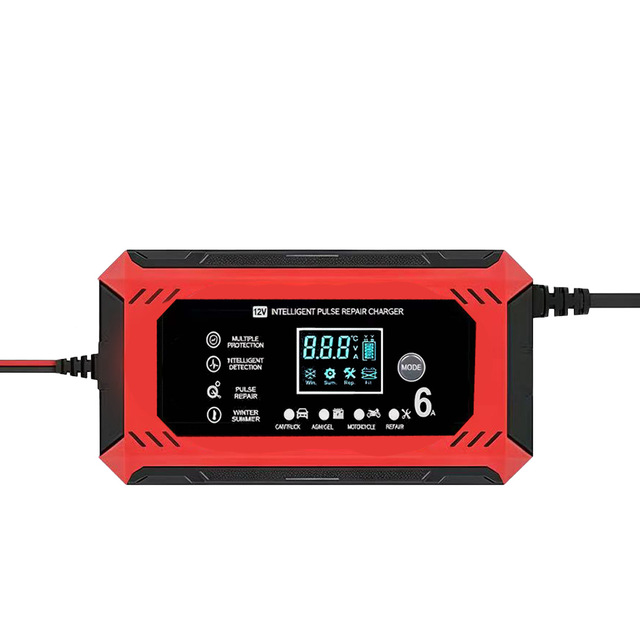Car Motorcycle Battery Charger 12V 6A, Pulse Repair, Overcharge Protection,  Input  with AC110-240V Input and LED Illumination