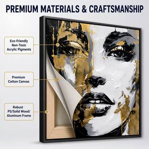 <span class=keywords><strong>Peinture</strong></span> à l'huile <span class=keywords><strong>abstraite</strong></span> de portrait de femme africaine avec des éclaboussures dorées, <span class=keywords><strong>noir</strong></span>, blanc, <span class=keywords><strong>or</strong></span>, visage expressif, décoration murale pour les intérieurs - Product Image 2