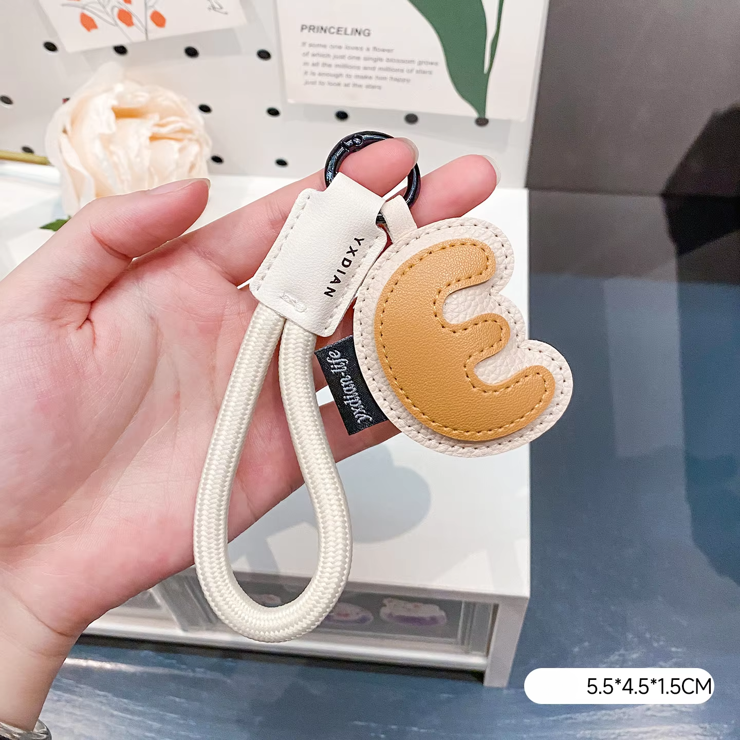 Leather letter pendant-e