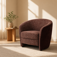 Fauteuil d'appoint moderne en velours bordeaux, fauteuil barillet avec dossier incurvé et assise en chenille, chaise rembourrée pour salon