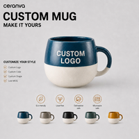 Tasse à café en céramique bicolore à forme ventrue, vente chaude, personnalisable avec logo, grande capacité, pour la maison, vente en gros