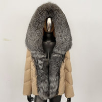 2025 hiver femmes cuir garniture doudoune véritable fourrure de renard capuche blanc canard plume Parka manteau