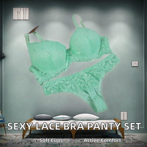 Conjunto de lencería erótica para mujer: sujetador de encaje sexy con relleno, bragas, tanga y ropa interior transparente. - Product Image 2