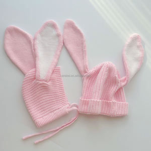 Bonnet tricoté à grandes oreilles <span class=keywords><strong>de</strong></span> lapin pour nouveau-né avec lien, bonnet tricoté pour Pâques, chapeau au crochet fait main pour tout-petit, accessoires <span class=keywords><strong>de</strong></span> photographie pour bébé - Product Image 6