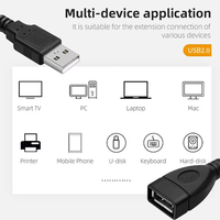 Câble d'extension USB 2.0 tressé à montage sur panneau 0,3 m, PVC, charge rapide 3A, options de longueur multiples personnalisées pour ordinateur et imprimante