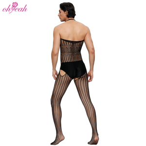 Wholesale Price High Quality Mesh Lingerie Hollow Out Stripe Pattern Sexy Gay Lingerie Nylon <strong>Men</strong> <strong>Bodystocking</strong> - Product Image 3