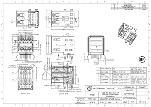 Connecteur USB 3.0 de type double emplacement à 9 broches, angle droit, avec coque nickelée et contacts plaqués or 30u pour PCB, isolant bleu - Product Image 2