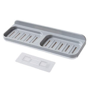Porte-savon rectangulaire minimaliste à fixer au mur avec ventouse et plateau de drainage pour salle de bain - Product Image 1