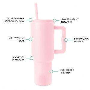 Gobelet isotherme Trek Simple Modern de 40 oz avec poignée et couvercle à paille |   Mug de voyage isotherme en acier inoxydable compatible avec les porte-gobelets - Product Image 4