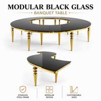 Table de luxe en acier inoxydable avec plateau en verre trempé doré, design serpentin, moderne, portable, pour salle à manger, salon, extérieur, mariages