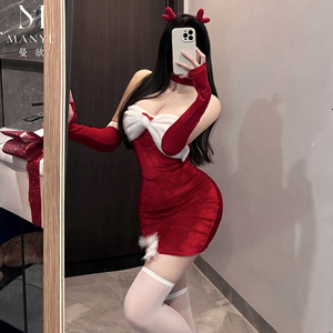 Lencería de Tentación con Diseño de Conejita Navideña Manyu, sin Tirantes, Irregular, Roja, para Año Nuevo, Modelo 9577 - Product Image 5