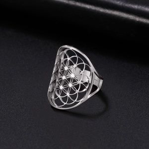 바이킹 플라워 스테인리스 타원형 기하학 오픈 반지 빈티지 커플링 - Product Image 5