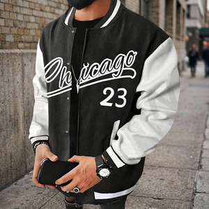 <b>Men's</b> Winter Embroidered Letter Print Varsity <b>Jacket</b> Slogan Graphic Zipper Closure Bomber <b>Baseball</b> Coat with Pockets - Product Image 2