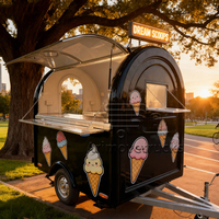 Beau luxe toit rond fromage ouvert chocolat Churros collation sucrée bonbons camion de nourriture remorque avec places assises terrasse