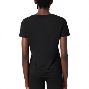Women's Black Short Sleeve O-<b>Neck</b> Quick Dry Jersey T-Shirt Regular Fit Solid Color Casual Wear Outdoor Women T-shirts For Sale - Product Image 3