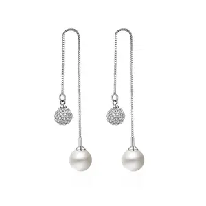 GSY Luxury Fashion Zircon Jewelry Ladies Pearl Chain Wedding Dangle Long Gold Earrings For Women