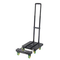Chariot à bagages pliable en plastique noir, capacité de charge de 150 kg, 6 roues TPR, transport industriel, poignée réglable, 61*35 cm