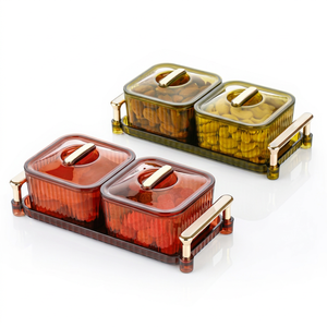 2-Piece Rectangular Food Storage Container Set Handles Light Luxury Design Sustainable <b>Plastic</b> Plaid Pattern Airtight Leak - Product Image 1