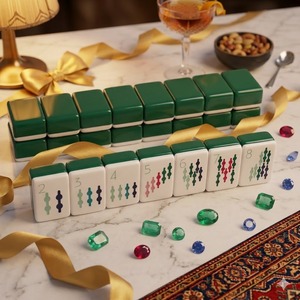 Mahjong Boho Smeraldo: Motivi Etnici Intagliati a Mano su Tessere Verde Vibrante, il Pezzo Centrale Perfetto per Serate di Gioco dallo Spirito Libero - Product Image 2