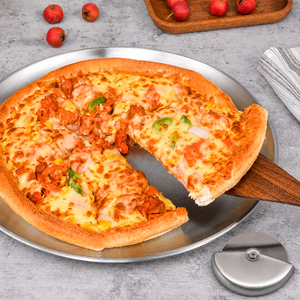 Juego de 2 utensilios para pizza con bandeja redonda de aluminio y cortador de pizza con <span class=keywords><strong>rueda</strong></span> para hornear y servir en la cocina del hogar - Product Image 2