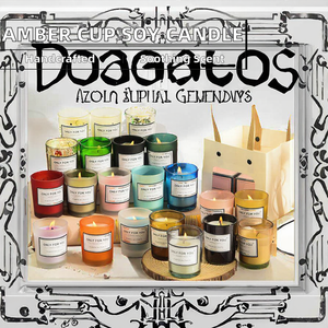 เทียนหอมถั่วเหลืองทำมือในขวดแก้ว กลิ่นอโรมาเธอราพี แอมเบอร์คัพ ออร์แกนิค เป็นมิตรกับสิ่งแวดล้อม เหมาะสำหรับงานแต่งงาน ฉลองปีใหม่ ติดทนนาน - Product Image 2