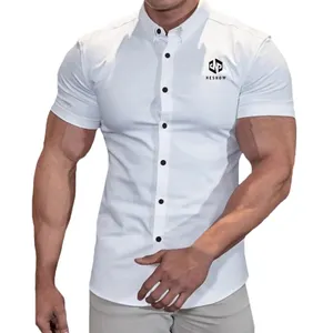 NS-2301 Men's Muscle Fit Dress Shirts Wrinkle-Free Short Sleeve Casual Button Down Shirt