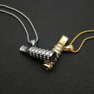 Collar con colgante de acero de titanio con diseño de cigarrillo y pavé de diamantes para hombre, joyería de fiesta, acero inoxidable, oro, plata - Product Image 2