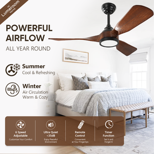 Ventilador de Techo de 42 Pulgadas con Luz y Control Remoto, Aspas de Madera, 3 Aspas, Motor DC Silencioso, Diseño de Madera Sólida para el Hogar - Product Image 2