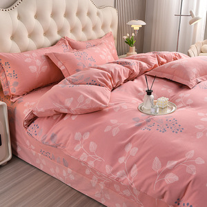 Thickened Reactive <b>Brushed</b> Cotton Twill Bedding Set 4-Piece Floral Print Warm Duvet Cover Autumn Winter Use - Product Image 3