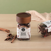Conteneur à épices en verre transparent carré droit de 250 ml avec couvercle en bois hermétique pour les plantes séchées, les assaisonnements et l'emballage du thé