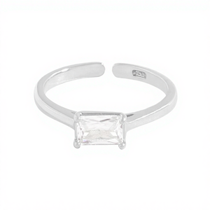 Anillo Ajustable de Plata de Ley S925 con Circonita Cúbica de Corte Radiante, Simple, Liso, Blanco, Directo de Fábrica, Joyería Fina para Mujer, Regalo - Product Image 3