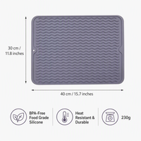 Tapis de séchage de vaisselle en silicone antidérapant, facile à nettoyer, à séchage rapide, avec rainures, grand, résistant à la chaleur, pour évier et comptoir de cuisine